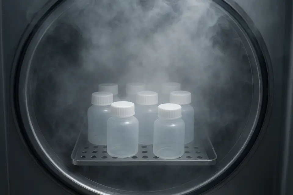 Plastic bottles inside steam sterilizer