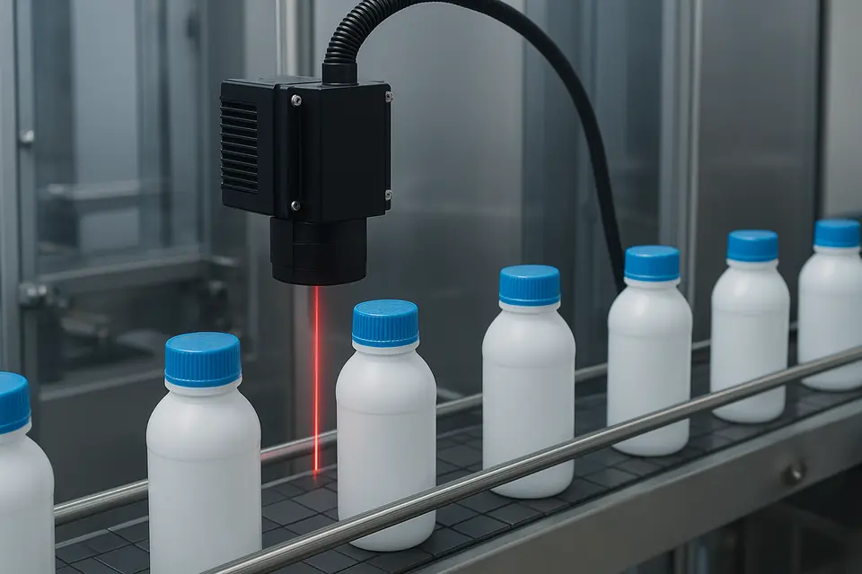 Laser inspecting bottles on production line