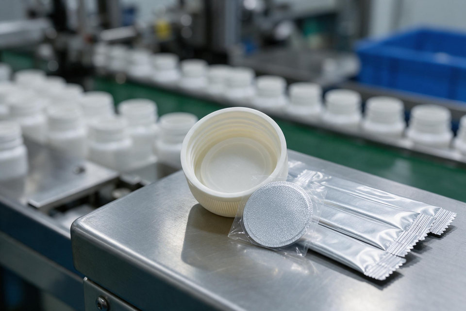 Plastic bottle cap and aluminum liner
