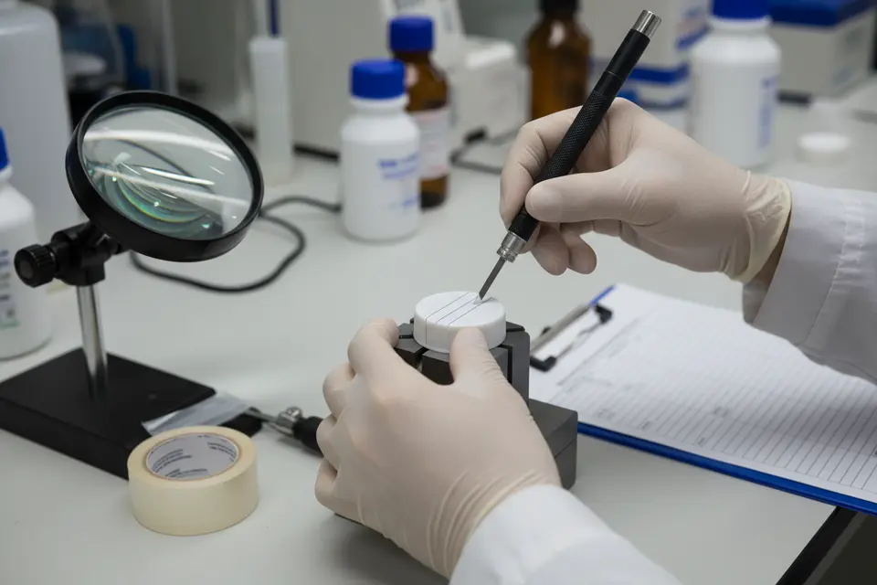 Lab testing plastic bottle cap sample
