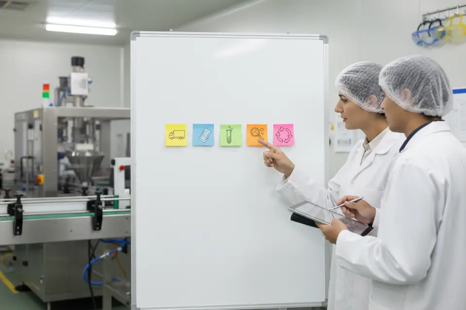 Factory staff discussing production plan
