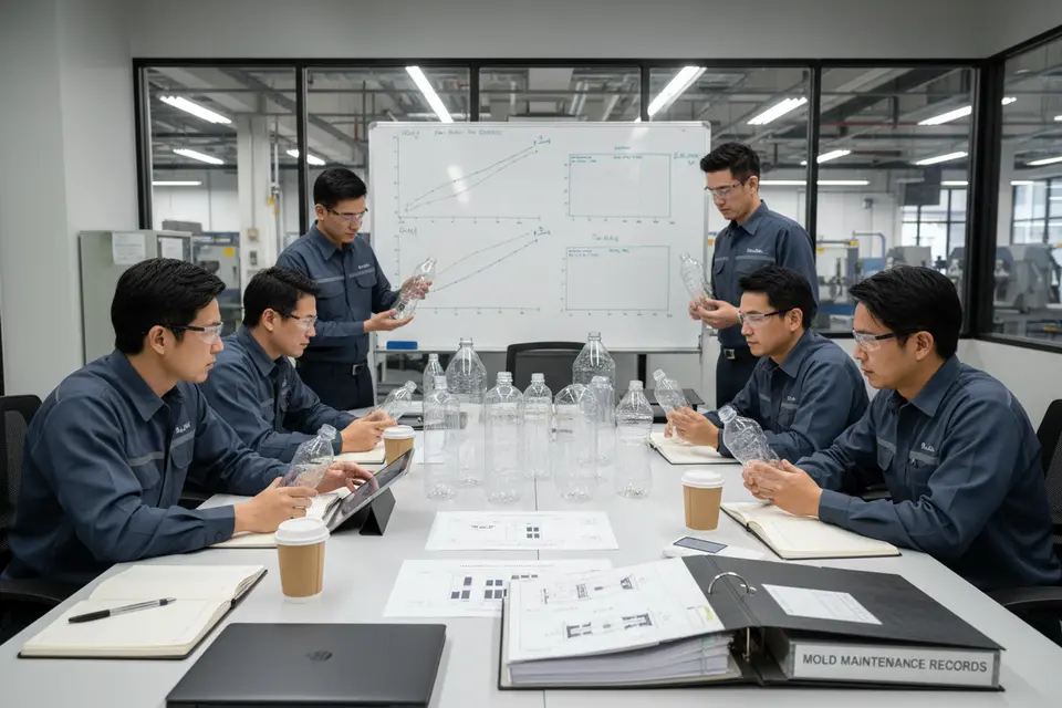 Engineers meeting to discuss plastic bottles