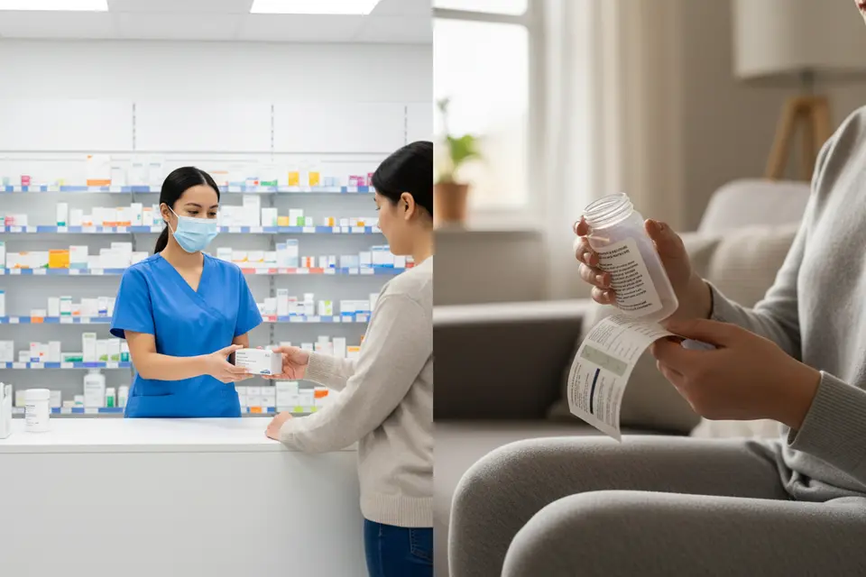 Pharmacy and home medicine scenes