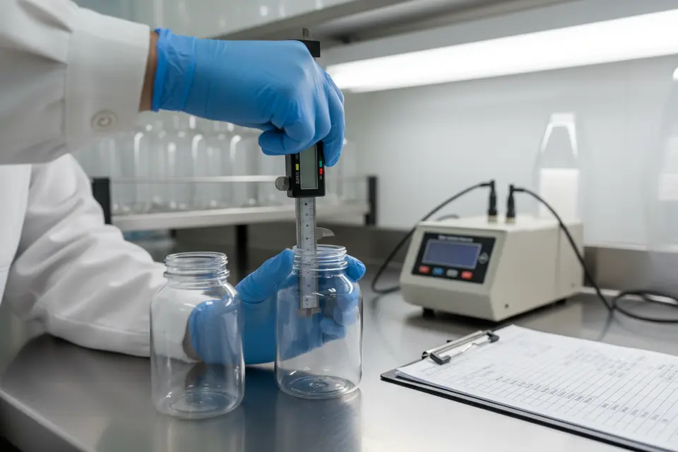 Measuring glass jar with digital caliper