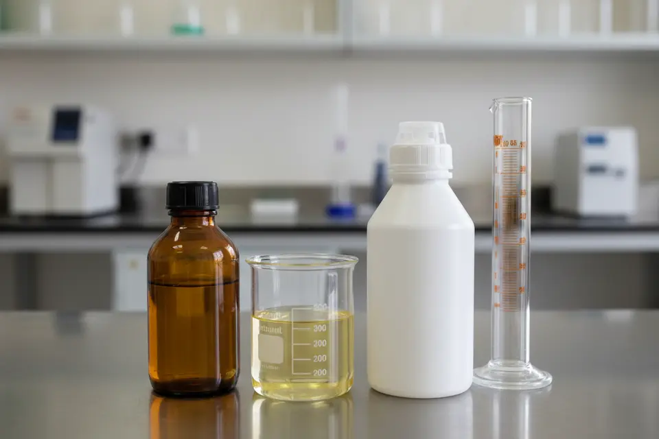 Lab glassware and chemical bottles