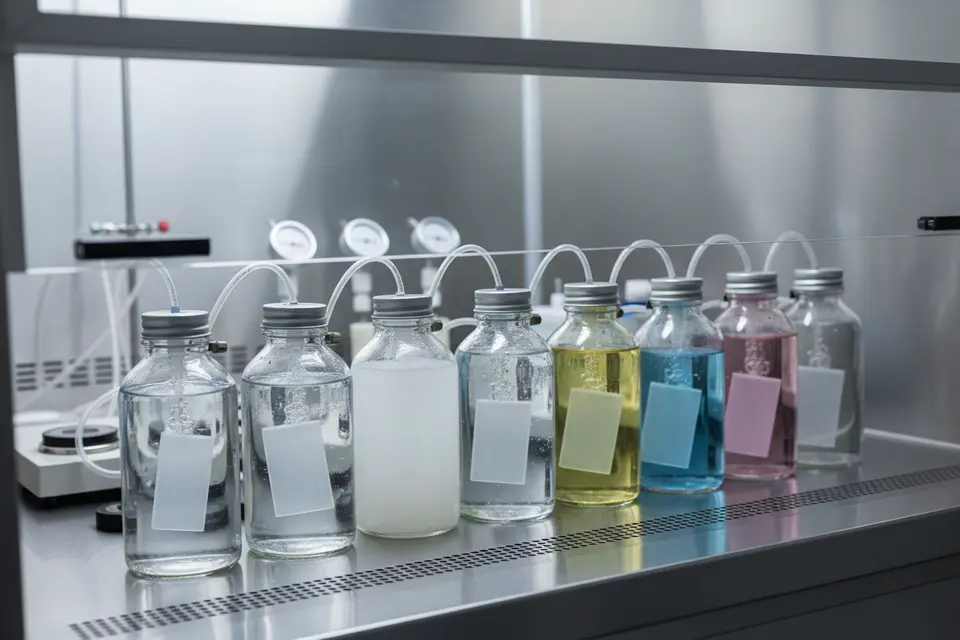 Color liquid samples in glass bottles
