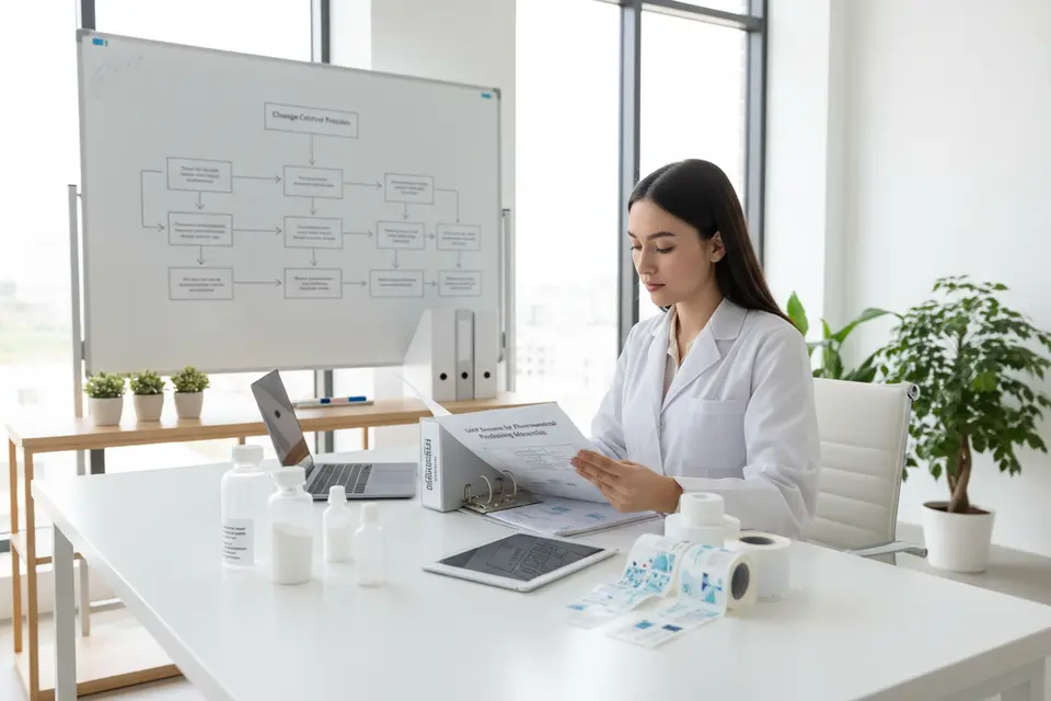 Scientist reviewing technical documents