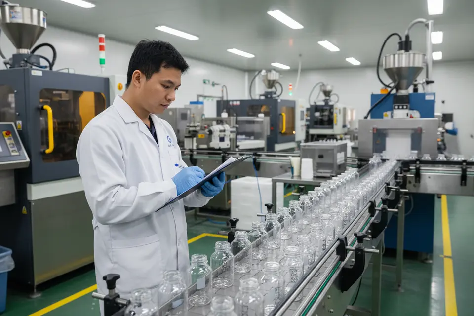 Technician recording factory production data