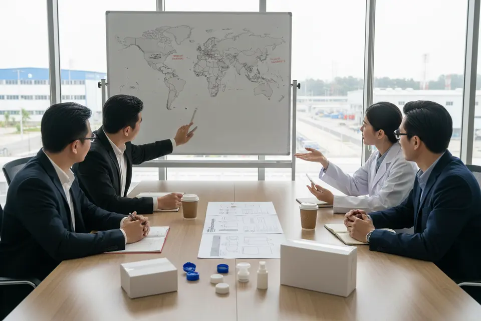 Business team discussing packaging project