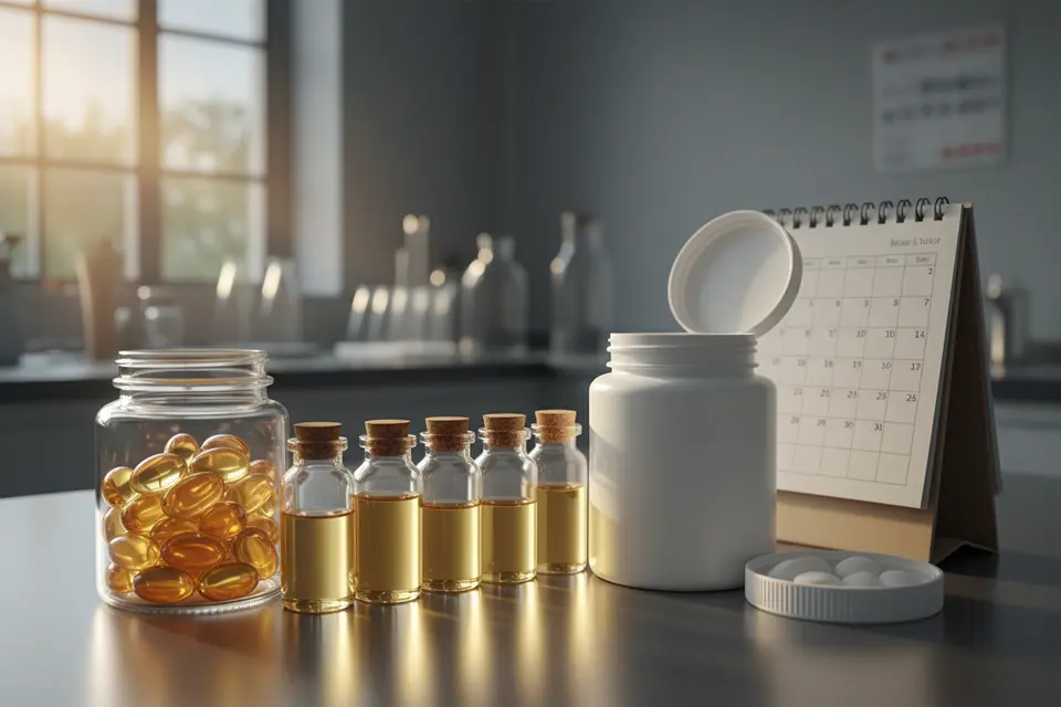 Medication bottles and supplement capsules