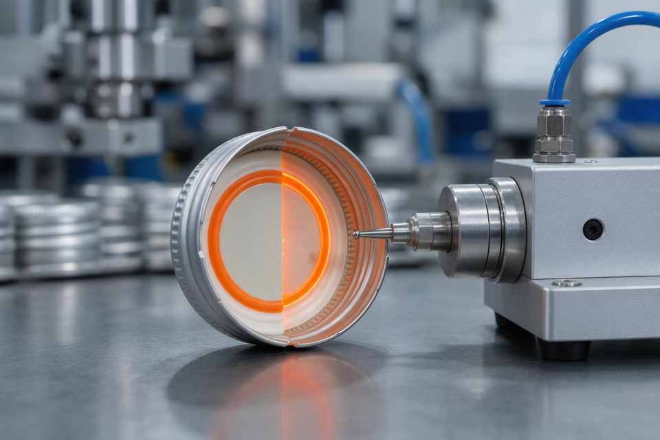 Machine inspecting metal bottle cap seal
