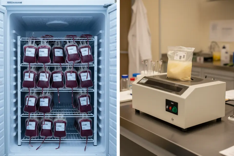 Blood bags storage and lab equipment