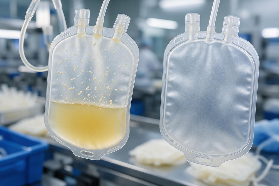 Plasma and empty medical IV bags