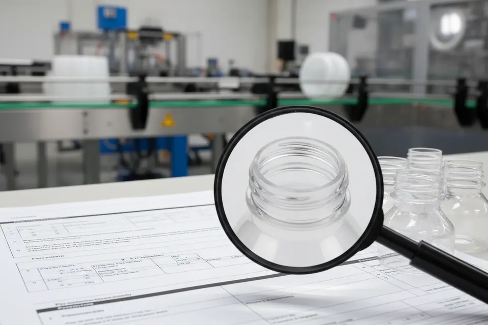 Magnifier inspecting glass bottle neck