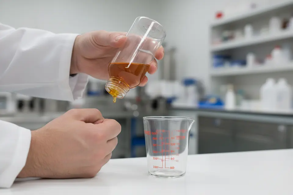 Scientist pouring liquid into beaker