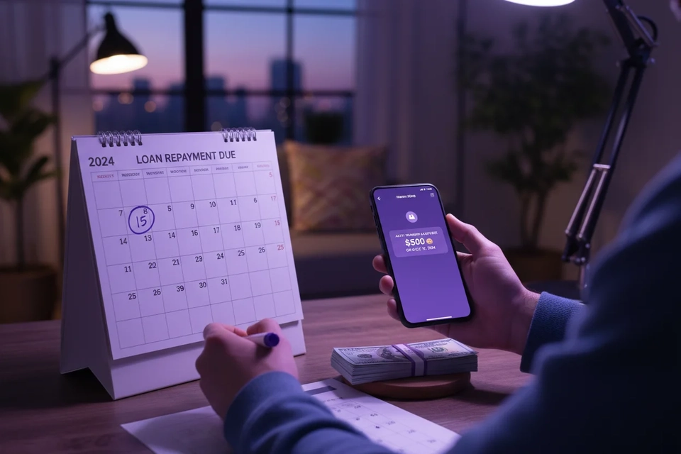護理員在月曆上圈出還款日,同時用手機設定自動轉帳提醒。