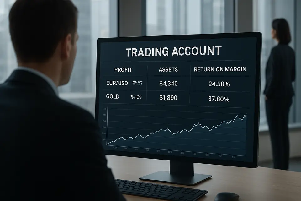 交易帳戶統計頁面上同時標示外匯與黃金示範交易的利潤與回報率