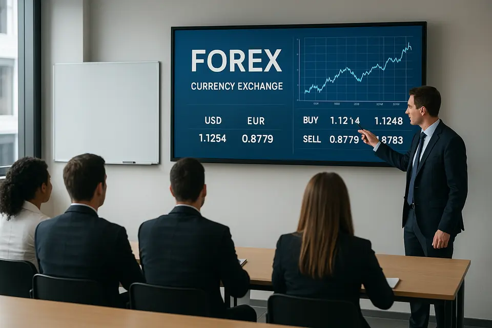 三種不同的外匯學習場景，分別是課堂聽講、在家自學、手機瀏覽免費內容